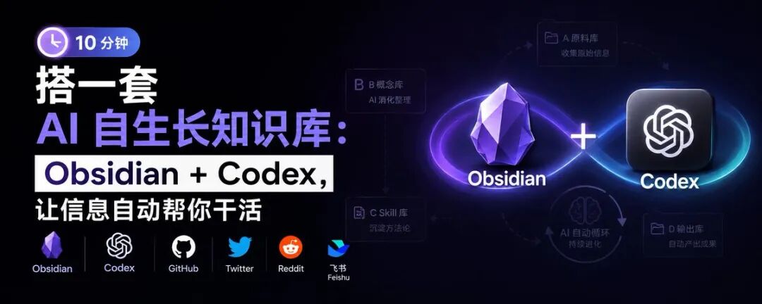 10 分钟搭一套AI 自生长知识库：Obsidian + Codex，让信息自动帮你干活| 0x小师妹(@0xshimei) on X